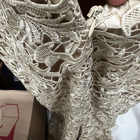 Elegant formal cap sleeve lace column gown by Adrianna Papell. - Picture 9 of 11